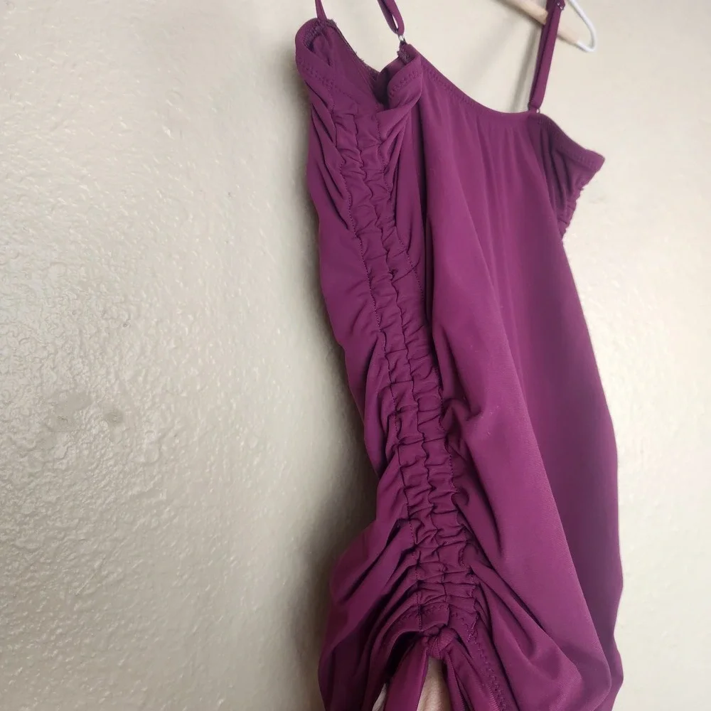Athleta Swimsuit Womens Small Plum One Piece Ruched Adjustable Straps Side Tie‎ - Picture 6 of 12
